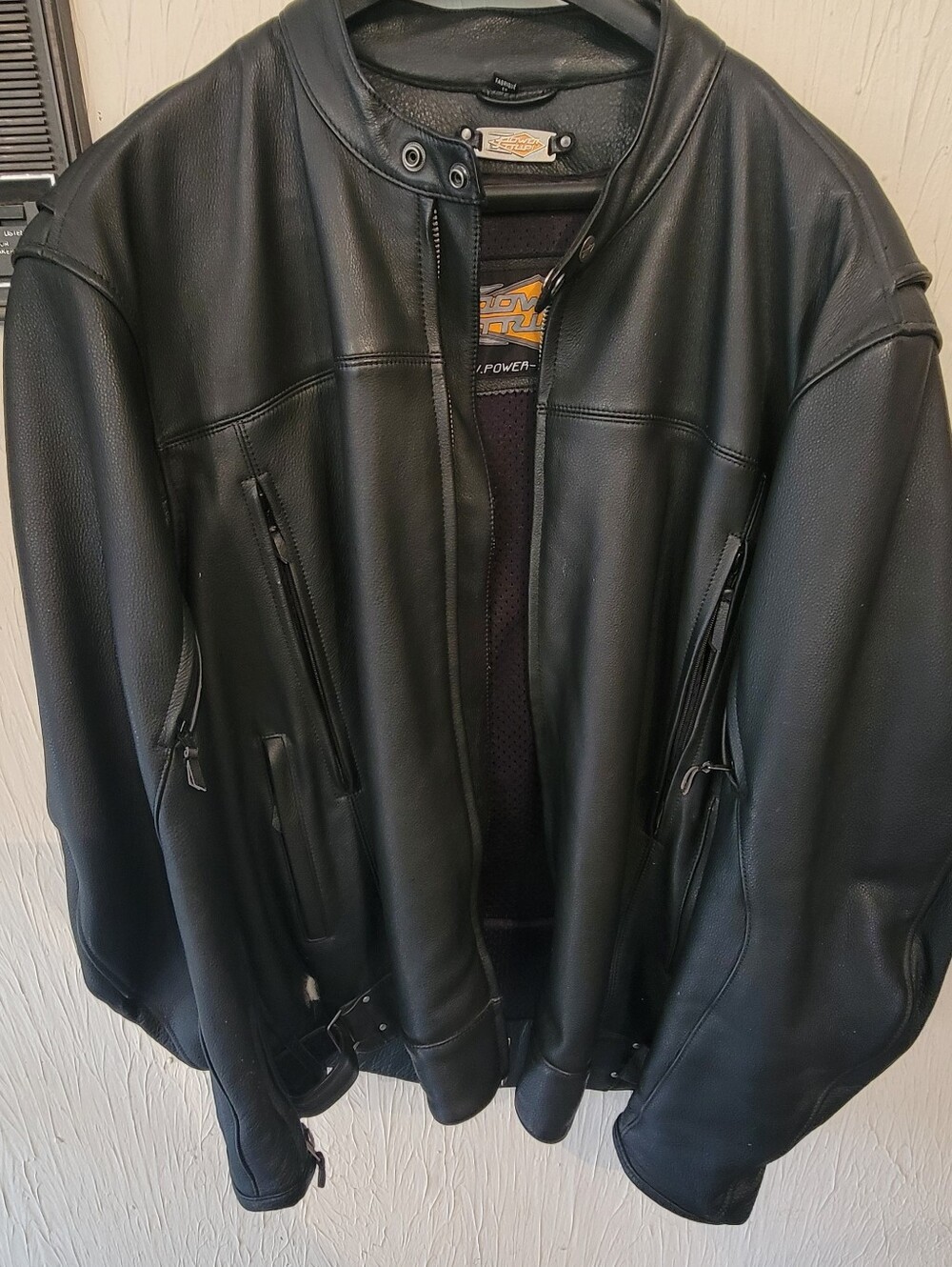 POWER TRIP GENUINE LEATHER MOTORCYCLE JACKET – 3XL – REMOVABLE THERMAL LINER